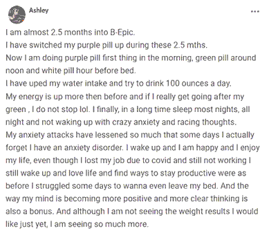 Ashley writes about benefits of B-Epic pills for relieving anxiety