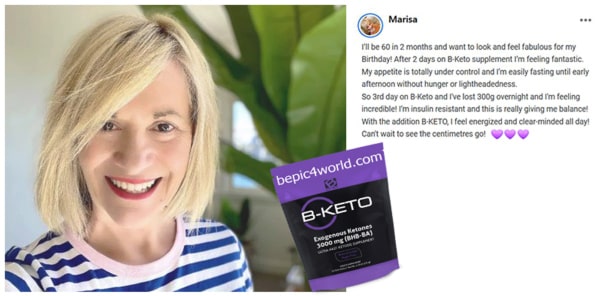 Marisa about B-KETO supplement by B-Epic