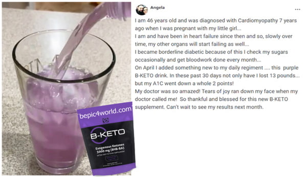 Angela about B-KETO supplement by B-Epic
