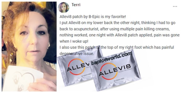 Terri writes about using ALLEVI8 patch by B-Epic